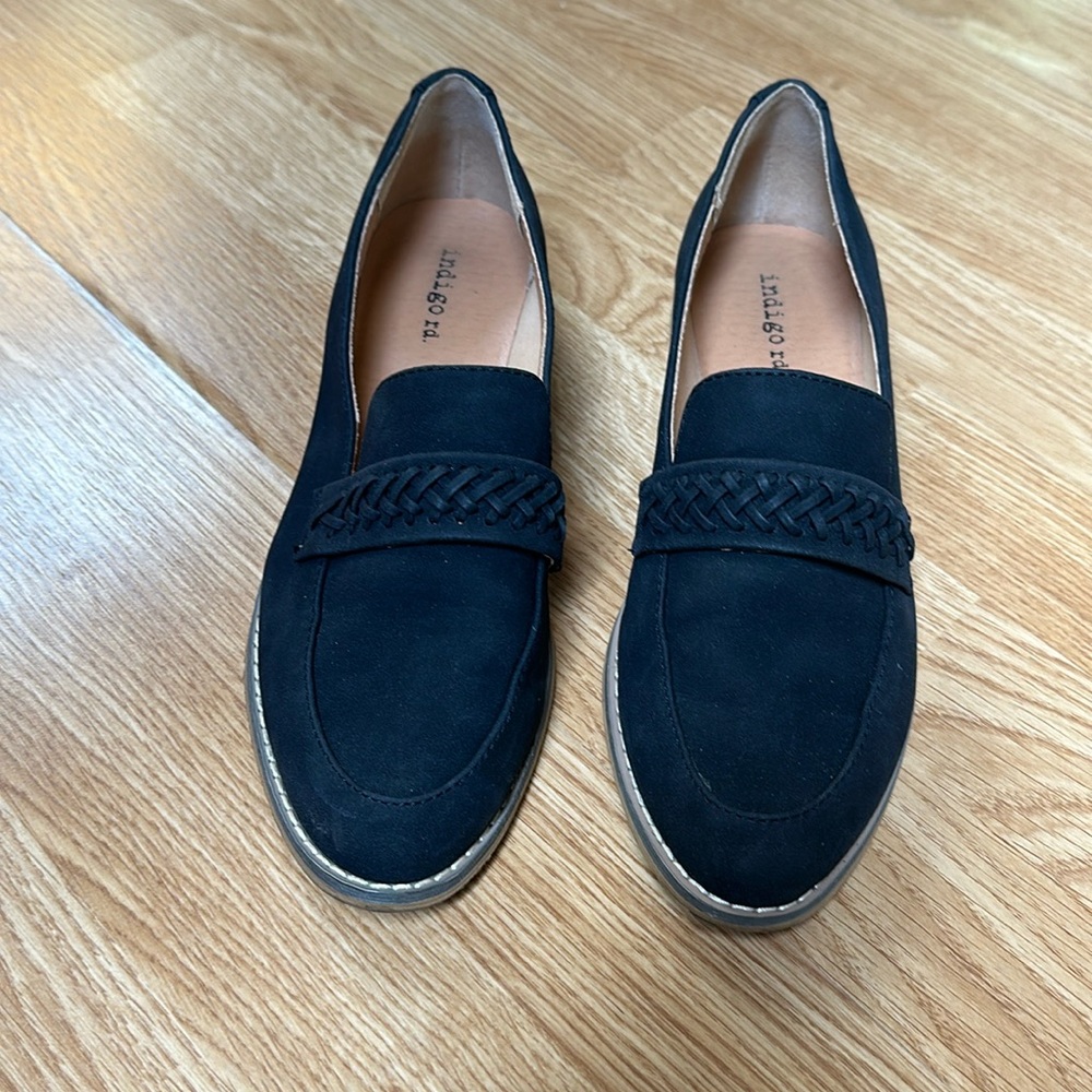 Black indigo loafers, used